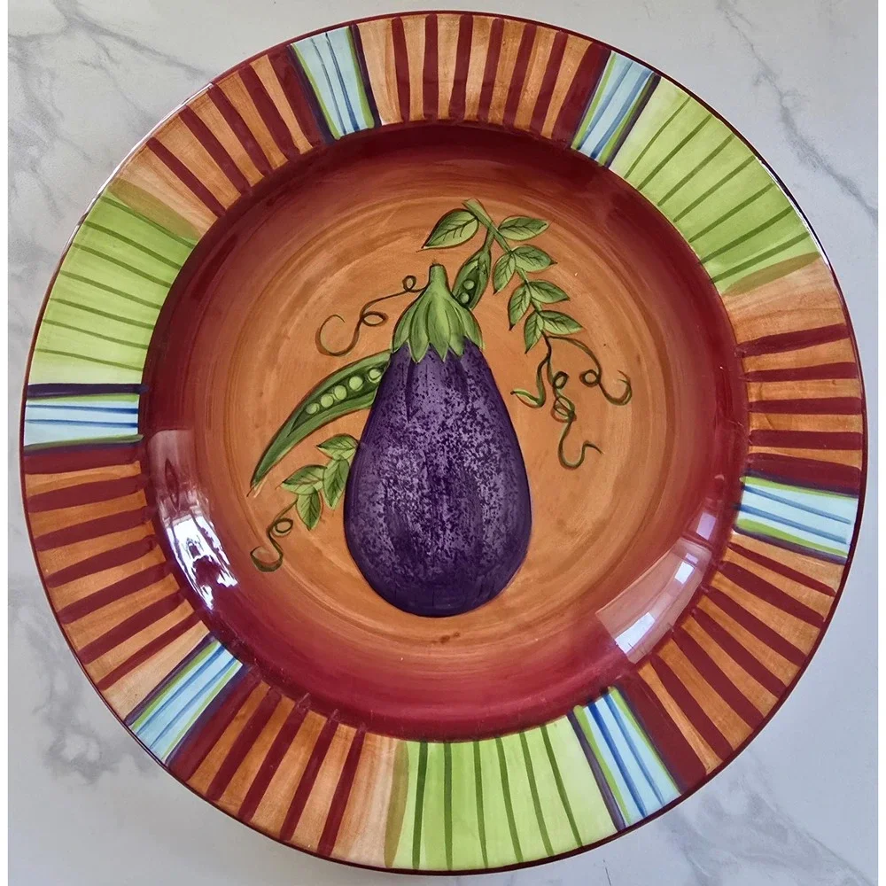 Laurie Gates Gates Ware Market Garden Plates Veggies Striped Set Of 4 9.5 In
